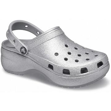 Crocs Klassiska Platform Glitter Clog Kilklack Dam Silver | Sverige 0631UZGT